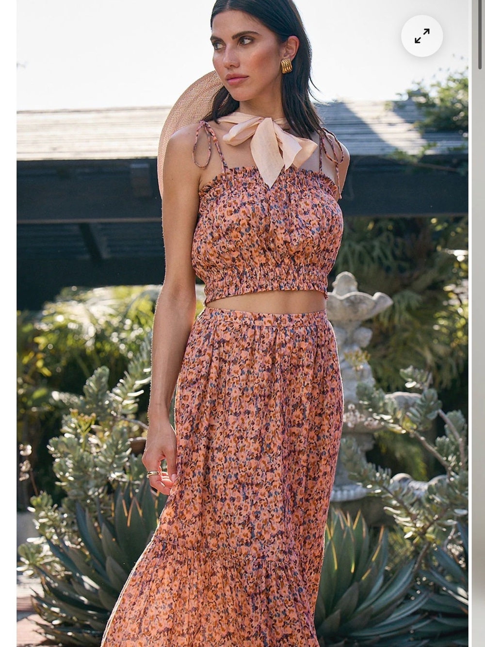 Matching two piece set: saltwater LUXE Peach Floral Maxi Skirt and Top